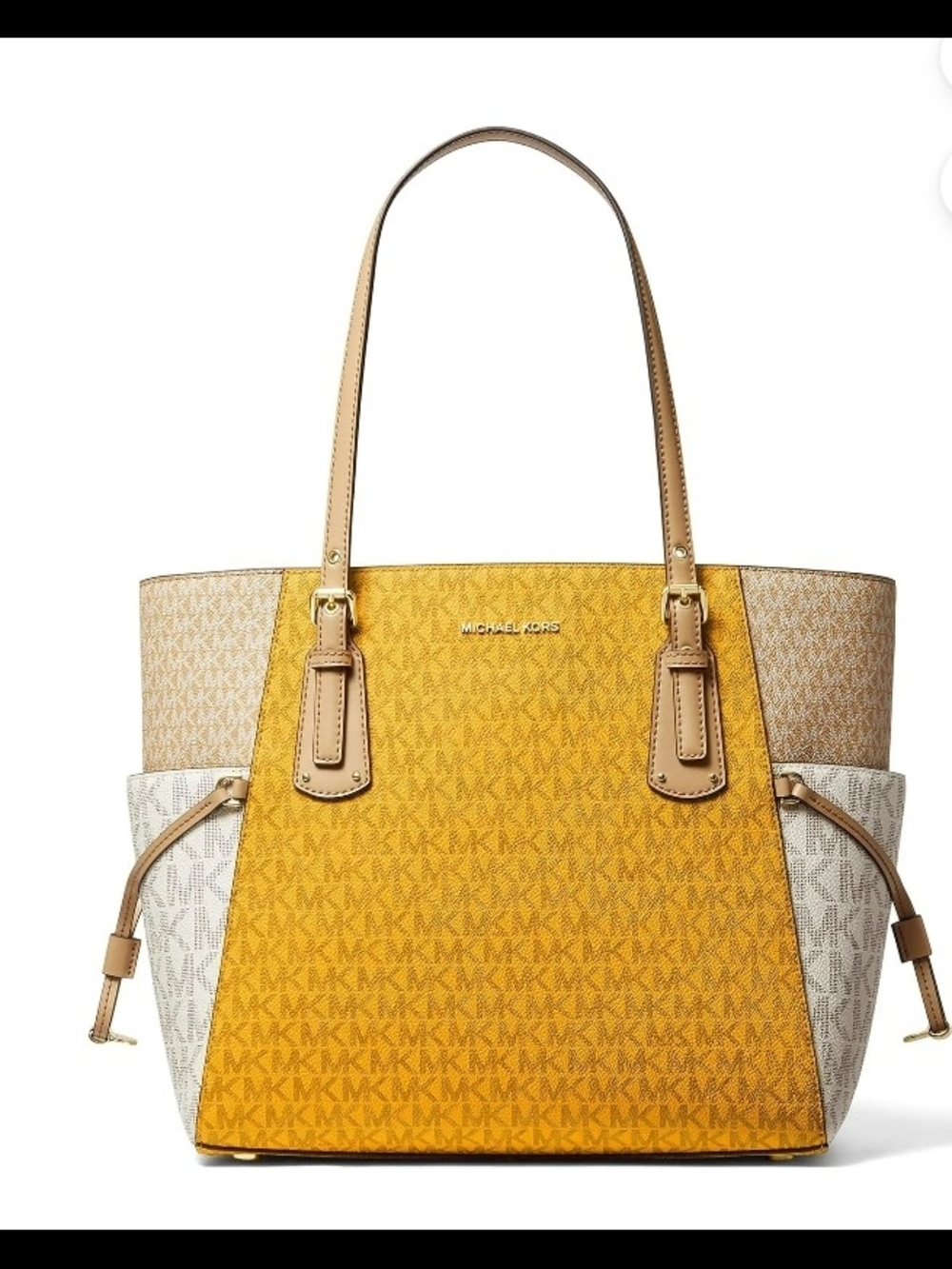 Michael Kors Yellow and Tan Logo-Print Tote